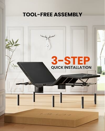Adjustable bed frame with tool-free assembly and quick installation.