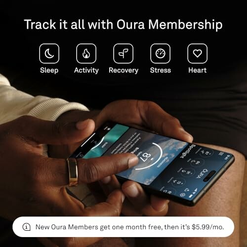 Person using Oura app for tracking sleep, activity, recovery, stress, and heart.